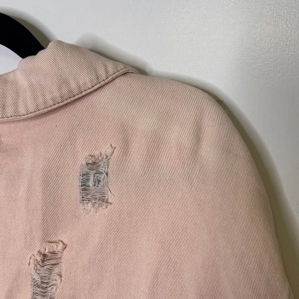 POL Pink Distressed Cropped Denim Jacket Small Frayed Hem Oversized - Picture 5 of 7